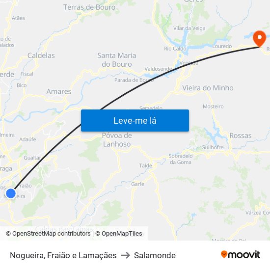 Nogueira, Fraião e Lamaçães to Salamonde map