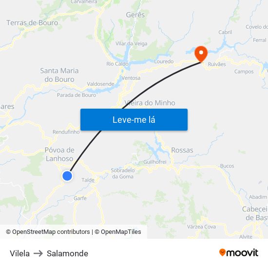 Vilela to Salamonde map