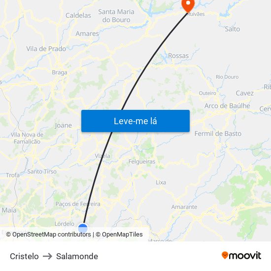Cristelo to Salamonde map