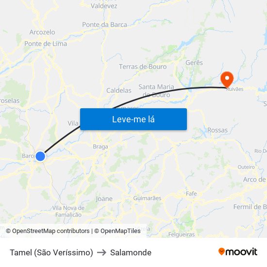 Tamel (São Veríssimo) to Salamonde map