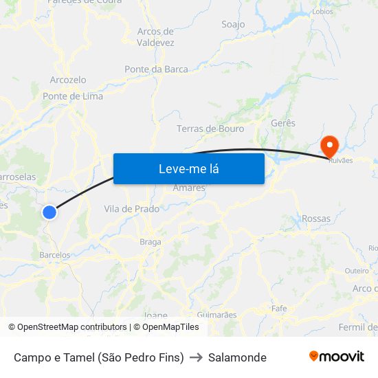 Campo e Tamel (São Pedro Fins) to Salamonde map