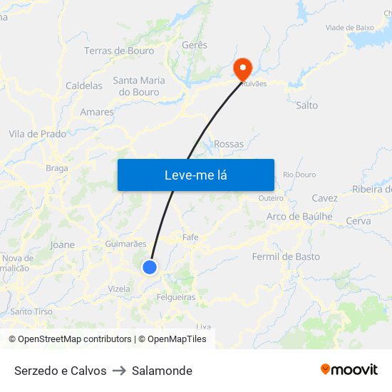 Serzedo e Calvos to Salamonde map