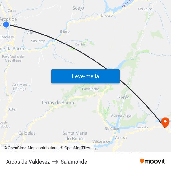 Arcos de Valdevez to Salamonde map