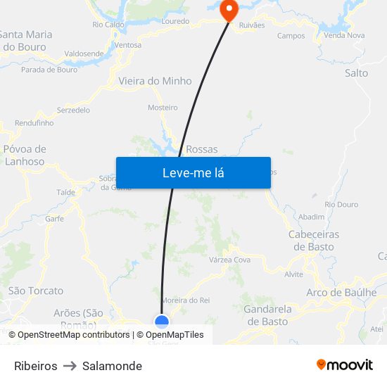 Ribeiros to Salamonde map