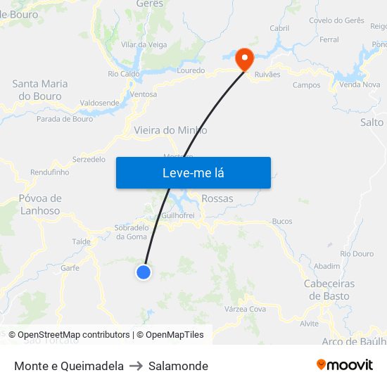 Monte e Queimadela to Salamonde map