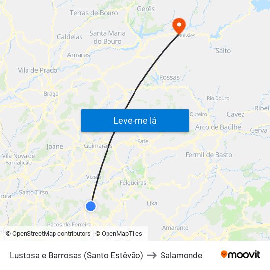 Lustosa e Barrosas (Santo Estêvão) to Salamonde map
