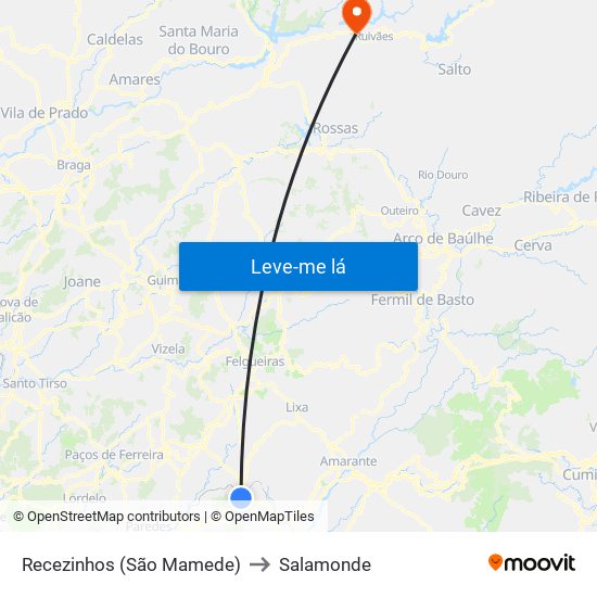 Recezinhos (São Mamede) to Salamonde map