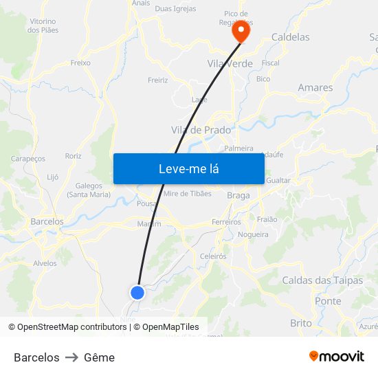 Barcelos to Gême map