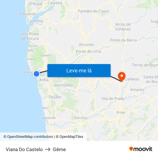 Viana Do Castelo to Gême map