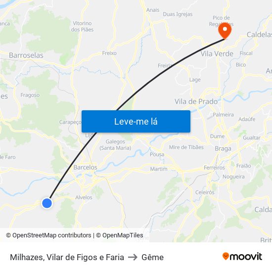 Milhazes, Vilar de Figos e Faria to Gême map