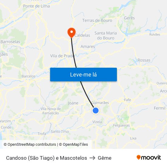 Candoso (São Tiago) e Mascotelos to Gême map