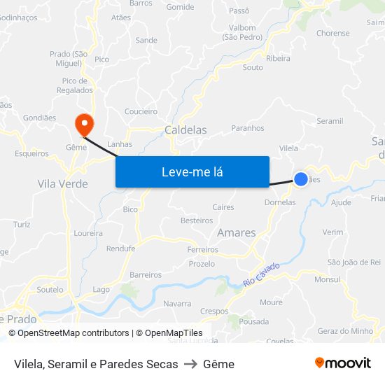 Vilela, Seramil e Paredes Secas to Gême map