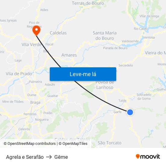 Agrela e Serafão to Gême map