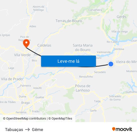 Tabuaças to Gême map