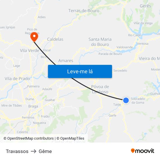 Travassos to Gême map