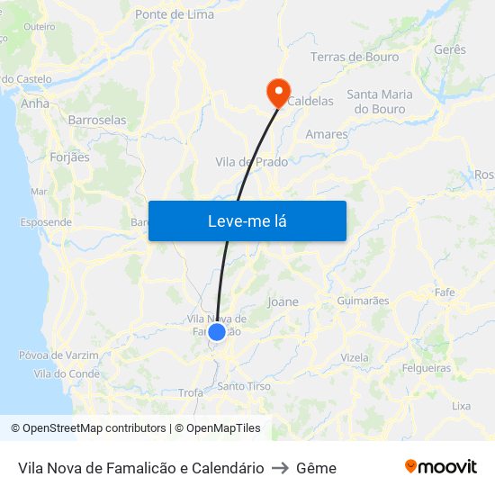 Vila Nova de Famalicão e Calendário to Gême map