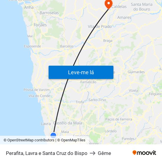 Perafita, Lavra e Santa Cruz do Bispo to Gême map