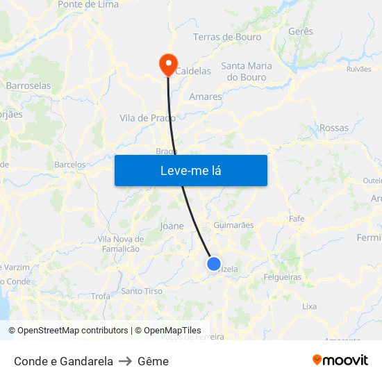 Conde e Gandarela to Gême map
