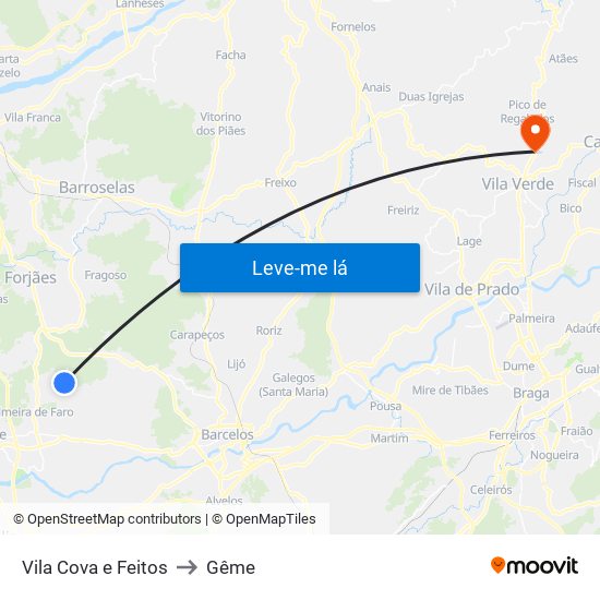 Vila Cova e Feitos to Gême map