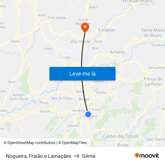 Nogueira, Fraião e Lamaçães to Gême map