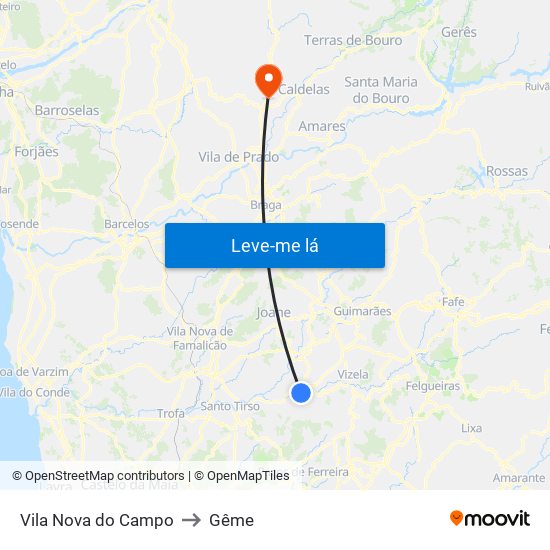 Vila Nova do Campo to Gême map