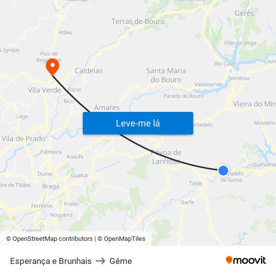 Esperança e Brunhais to Gême map