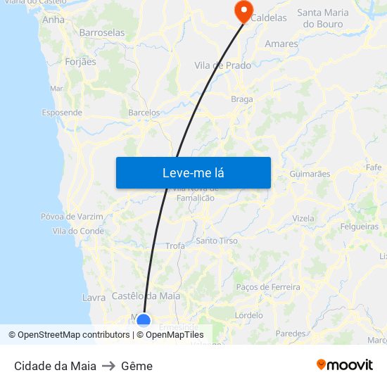 Cidade da Maia to Gême map