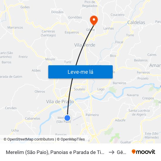 Merelim (São Paio), Panoias e Parada de Tibães to Gême map