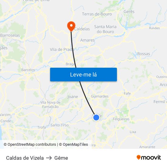 Caldas de Vizela to Gême map