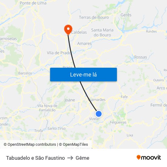 Tabuadelo e São Faustino to Gême map