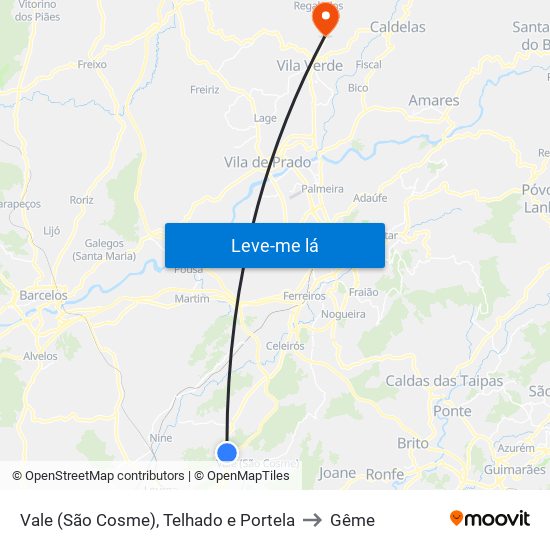 Vale (São Cosme), Telhado e Portela to Gême map