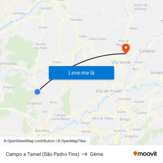 Campo e Tamel (São Pedro Fins) to Gême map
