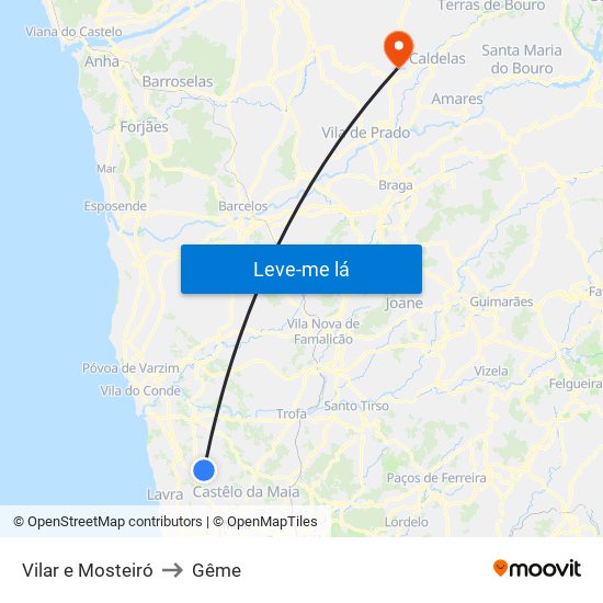 Vilar e Mosteiró to Gême map