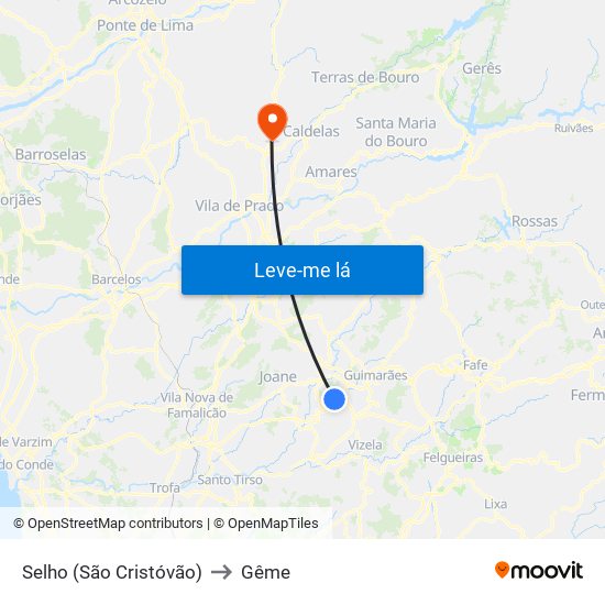 Selho (São Cristóvão) to Gême map