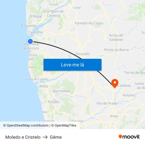 Moledo e Cristelo to Gême map
