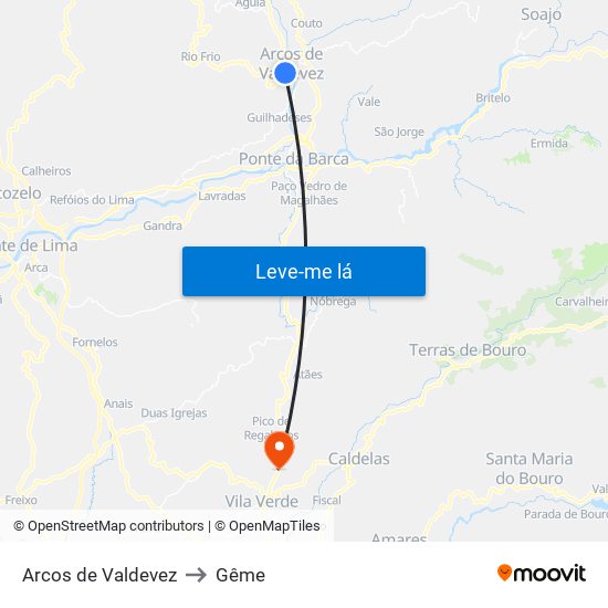 Arcos de Valdevez to Gême map