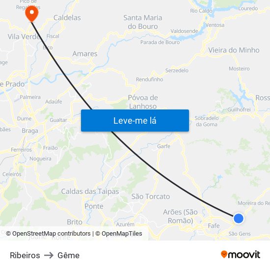 Ribeiros to Gême map