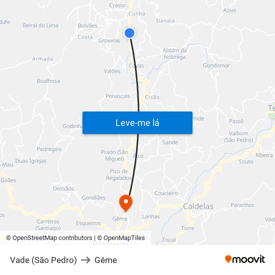 Vade (São Pedro) to Gême map