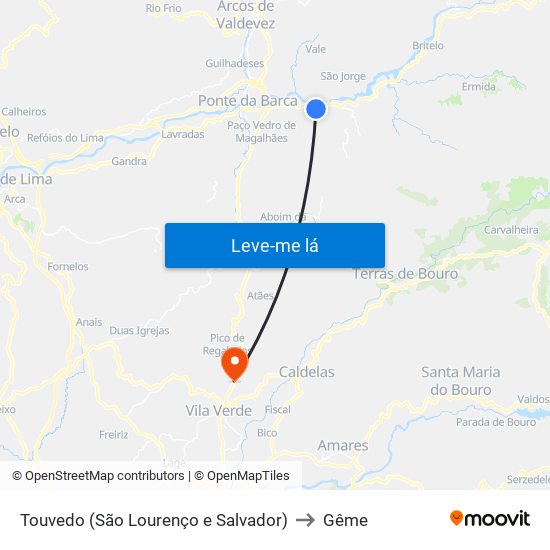 Touvedo (São Lourenço e Salvador) to Gême map