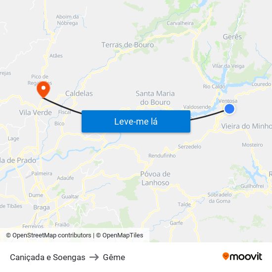 Caniçada e Soengas to Gême map