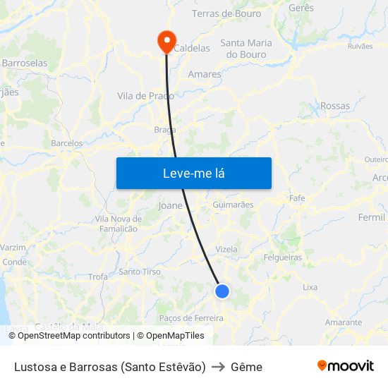Lustosa e Barrosas (Santo Estêvão) to Gême map