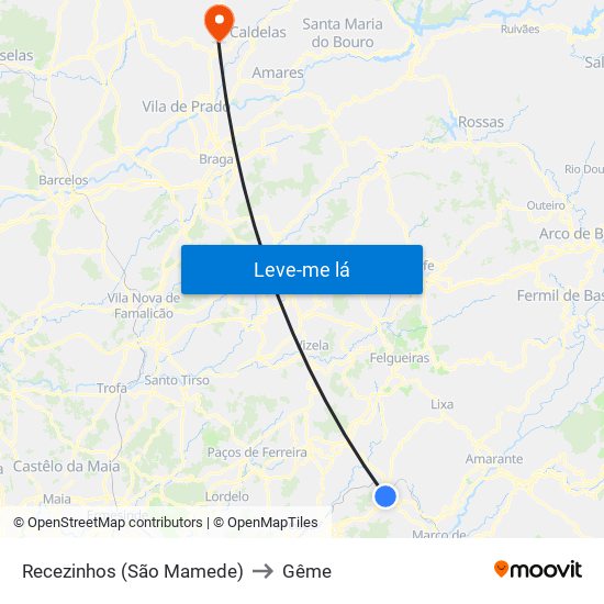 Recezinhos (São Mamede) to Gême map