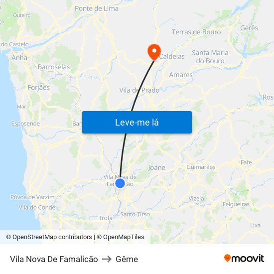 Vila Nova De Famalicão to Gême map