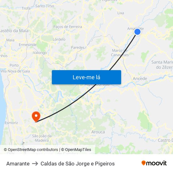 Amarante to Caldas de São Jorge e Pigeiros map