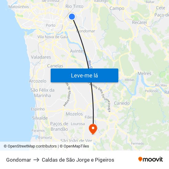 Gondomar to Caldas de São Jorge e Pigeiros map