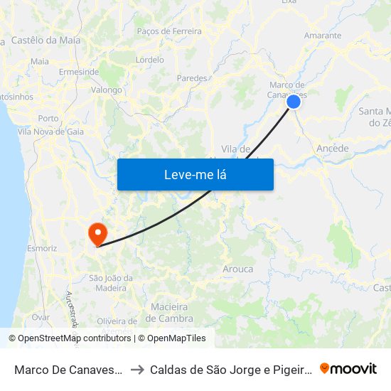 Marco De Canaveses to Caldas de São Jorge e Pigeiros map