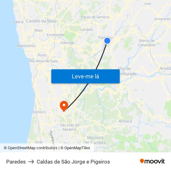 Paredes to Caldas de São Jorge e Pigeiros map