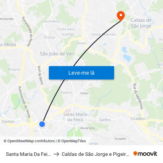 Santa Maria Da Feira to Caldas de São Jorge e Pigeiros map