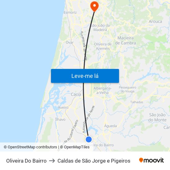 Oliveira Do Bairro to Caldas de São Jorge e Pigeiros map