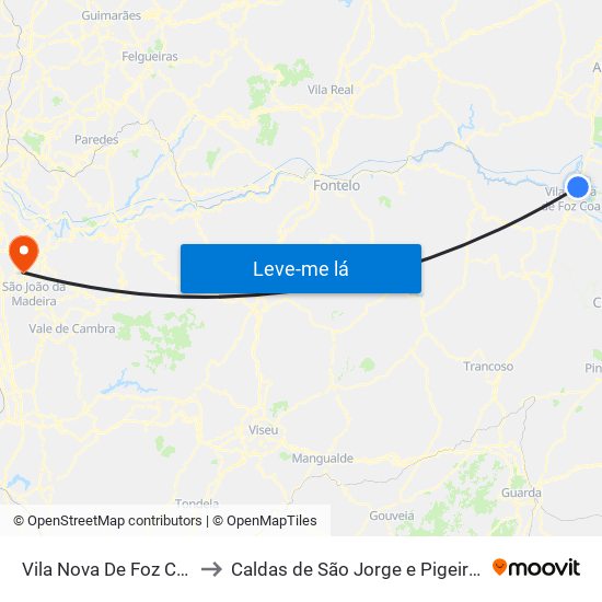 Vila Nova De Foz Côa to Caldas de São Jorge e Pigeiros map